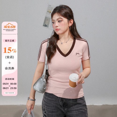 夏季大码胖mm又a又飒正肩显瘦女款上衣2026巨好看薄款v领短袖t恤