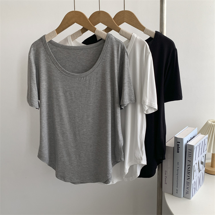 纯欲风性感莫代尔下摆圆弧短袖T恤古典练功服现代舞日常休闲上衣