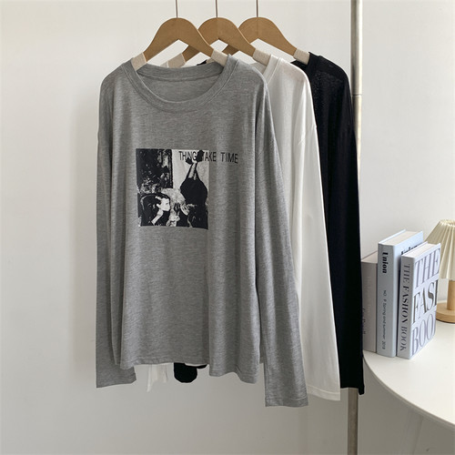 美式黑白印花宽松圆领长袖防晒衣女夏季薄款慵懒风空调衫舞蹈罩衫