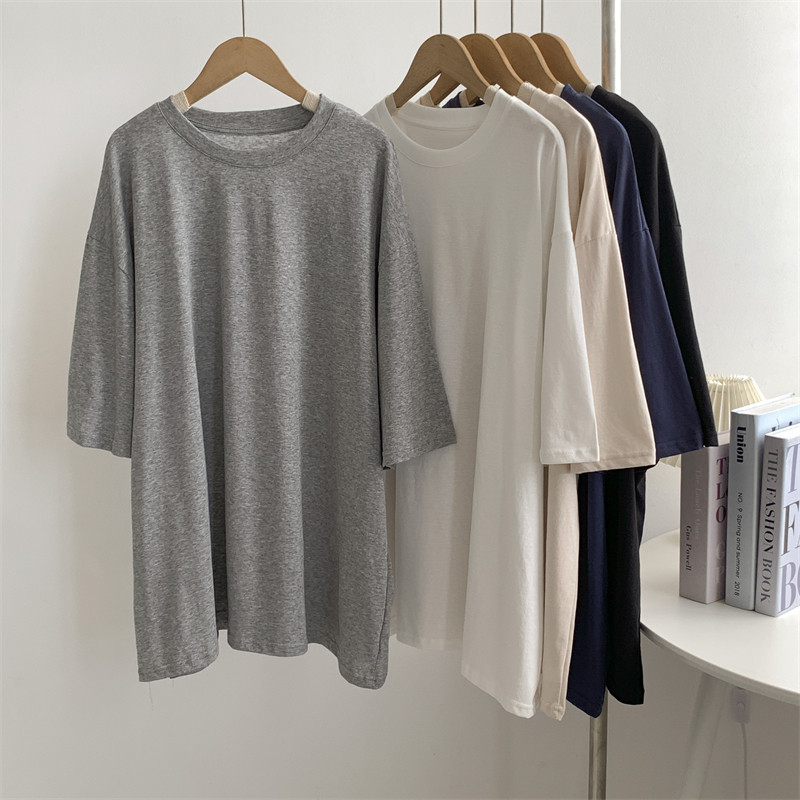 雪花棉中长款宽松圆领短袖T恤女薄款垂坠感慵懒风练功服上衣夏季