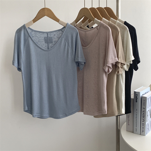 軟糯嘰嘰小心機短袖 薄款 個性 刺繡笑臉上衣現代舞練功服 T恤女夏季
