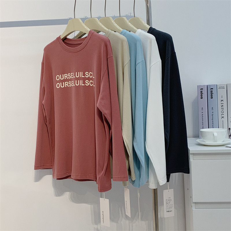 纯棉字母印花圆领宽松长袖打底衫女慵懒风韩版秋冬舞蹈服上衣学生,女装/女士精品,T恤,淘宝优惠券,粉丝福利购,淘宝优惠卷
