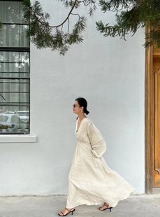 度假风亚麻宽松连衣裙 波西米亚法式 白夜森林 不退不换