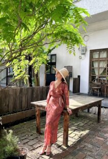 包臀连衣裙 桑蚕丝水彩印花围裹式 白夜森林 不退不换