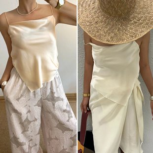 白色 白夜森林 真丝吊带 100%高级素绉缎 樱粉色可选 不退不换