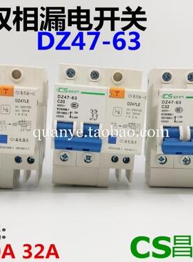 正品DZ47LE-63双两极2相C型10A 20A 32A带漏电保护断路器空气开关