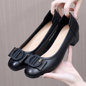 低跟通勤一脚蹬中年女士皮鞋 真皮软底妈妈鞋 大码 浅口单鞋 春夏新款