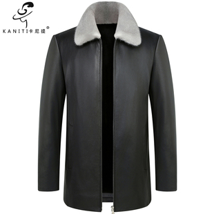 轻奢新西兰鹿皮男水貂绒内胆真皮皮衣商务绅士貂皮毛一体大衣2024