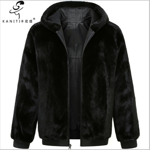 双面穿进口水貂黑貂男士头层牛皮连帽皮夹克真皮皮草大衣保暖外套