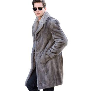 美国进口灰貂男士整水貂皮大衣海宁真皮皮草男款西装领中长款外套