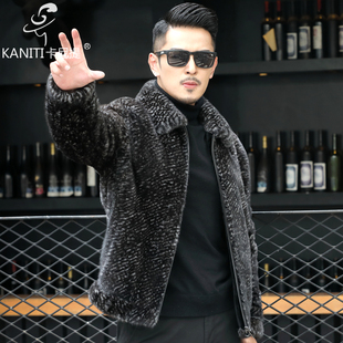 美国貂整水貂毛皮大衣男短款 翻领真皮皮衣皮夹克裘皮外套新品