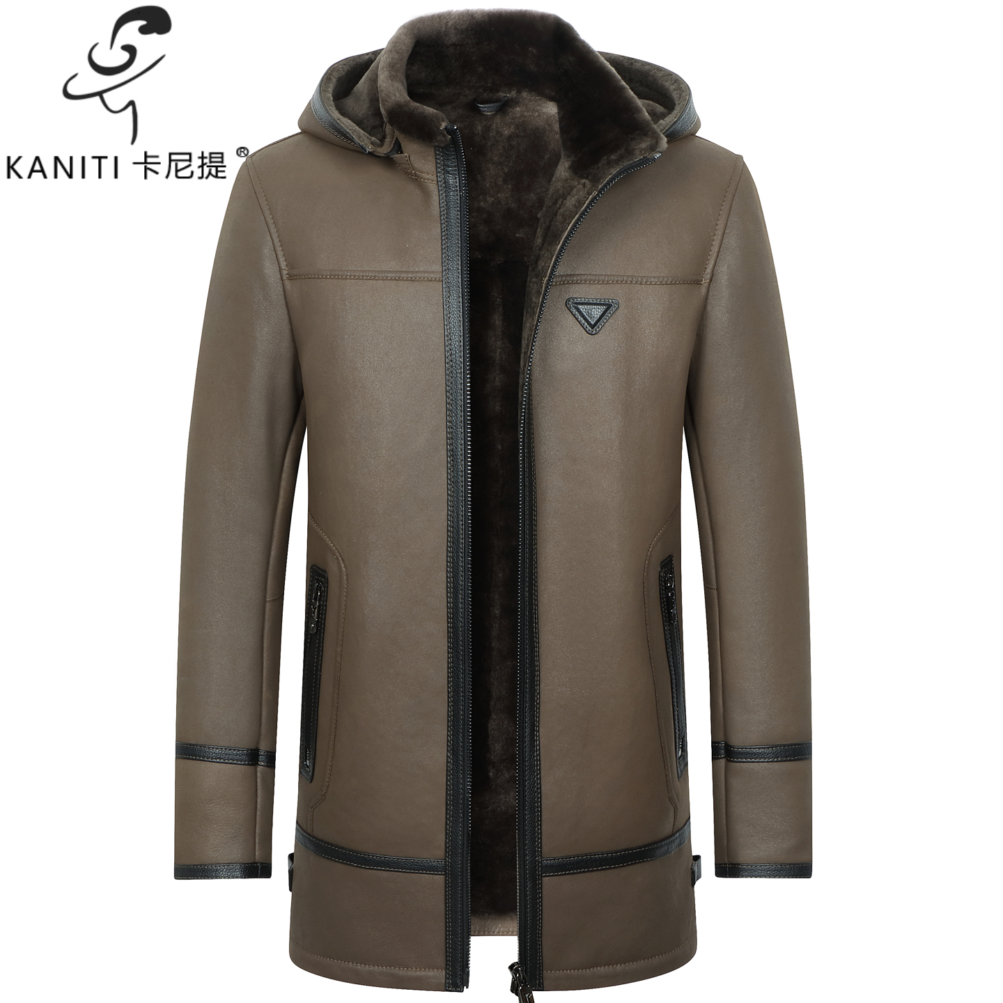 卡尼提土耳其美利奴羊皮毛一体男士可脱卸帽子中长款真皮皮大衣