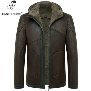 皮夹克连帽休闲外套2024冬装 土耳其羊皮毛一体男士 真皮皮衣短款