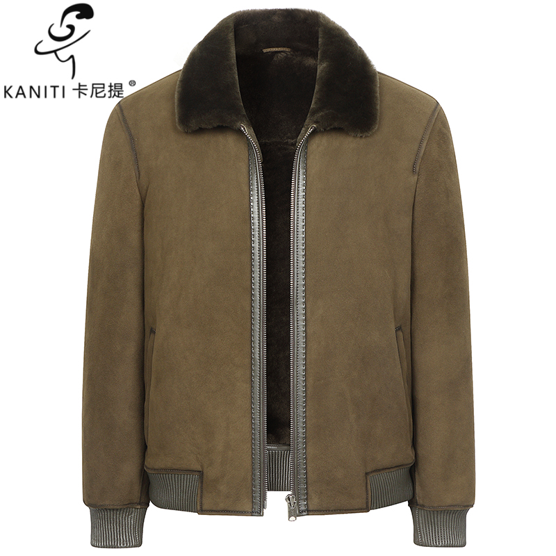 卡尼提西拔牙美利奴羊皮毛一体男翻毛领真皮皮草短款休闲冬装外套