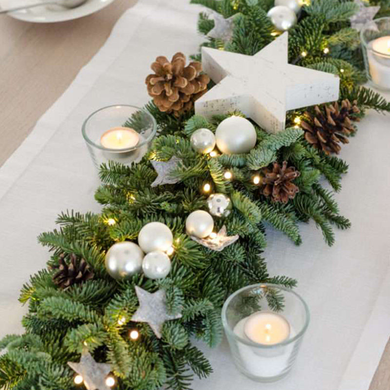 高级感诺贝松圣诞节装饰PE藤条套餐橱窗挂件门框餐桌面摆件圣诞树
