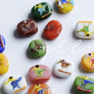 腓尼基鸟珠脸珠毛菇森林西亚花朵琉璃吊坠大孔diy原材料散珠