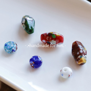 西亚釉面甜甜圈彩绘泼墨飞碟隔珠手工琉璃diy原材料散珠