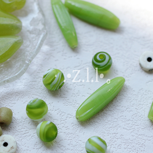 青提奶盖.进口手工琉璃尼泊尔外贸珠手绘diy原材料拒马河大孔散珠