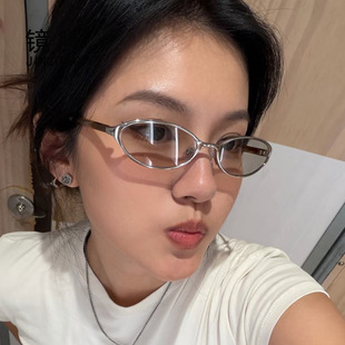 猫眼老钱风墨镜女高级感未来感金属窄框Y2K椭圆形2026新款太阳镜