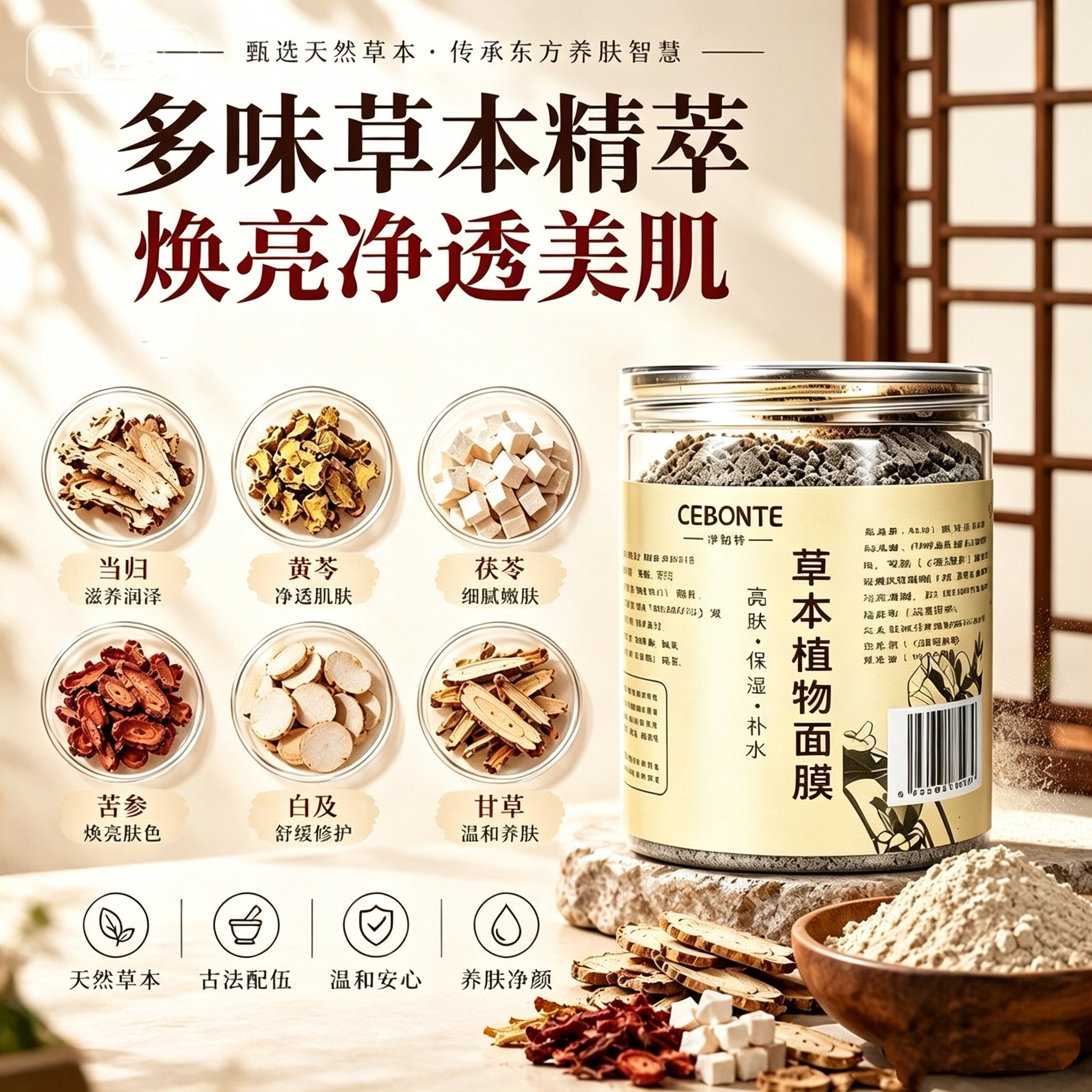 中草本小颗粒亮白敏感肌面膜粉