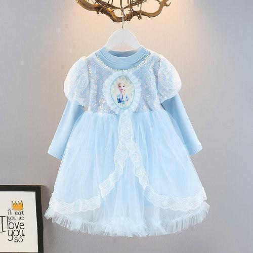 女童长袖韩版春秋爱莎公主裙纱裙