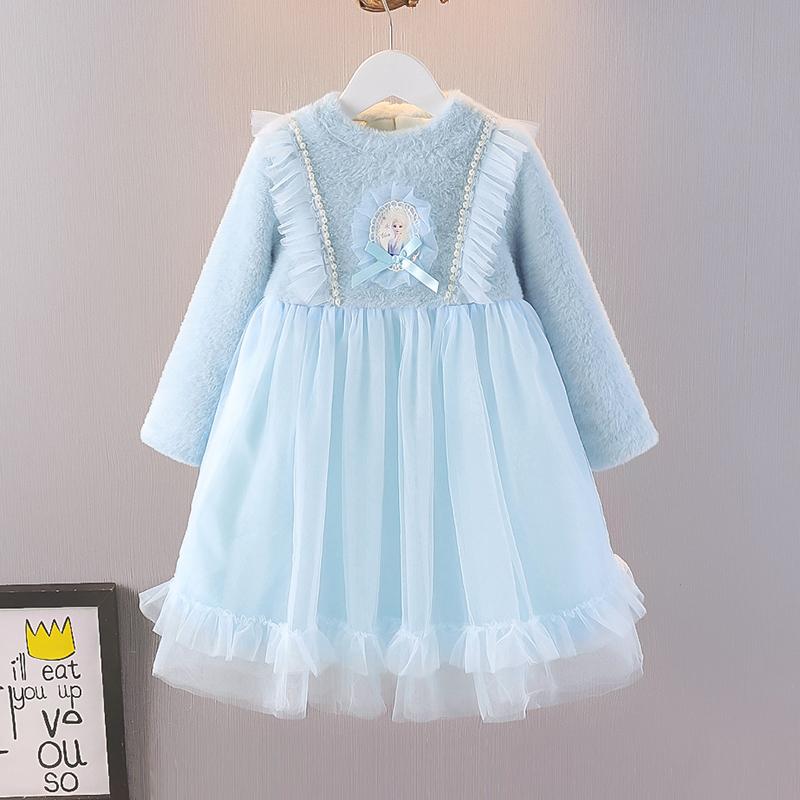 童装女童秋冬爱莎连衣裙2025年公主裙宝宝洋气韩版水貂绒艾莎裙子