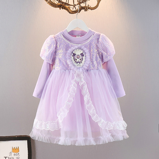 女童库洛米连衣裙2024春装 洋气儿童公主亮片连衣裙礼服裙子秋 新款