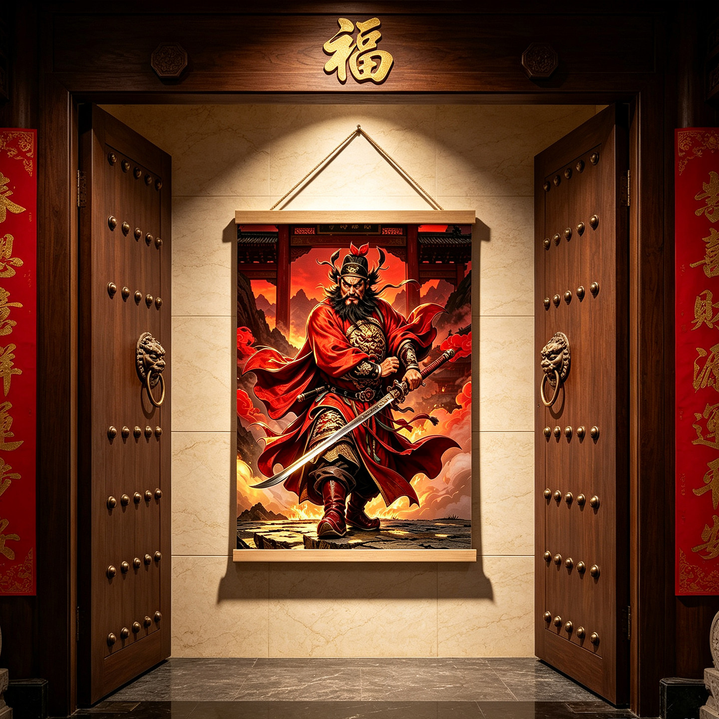 赐福镇宅圣君钟馗卷轴挂画新中式镇宅门神装饰画电表箱遮挡