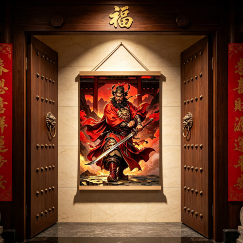 赐福镇宅圣君钟馗卷轴挂画新中式镇宅门神装饰画电表箱遮挡