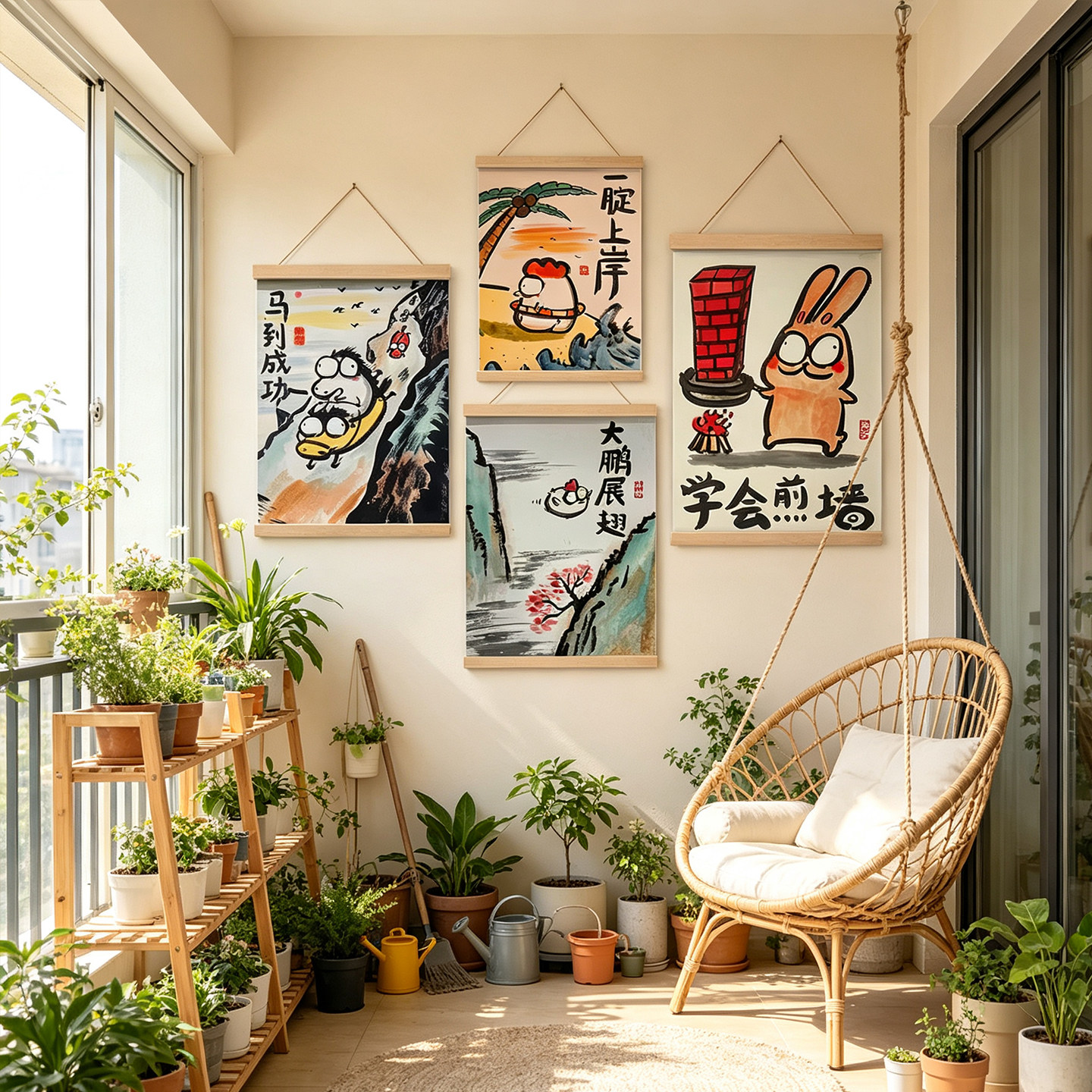 搞笑谐音梗卷轴挂画免打孔遮挡