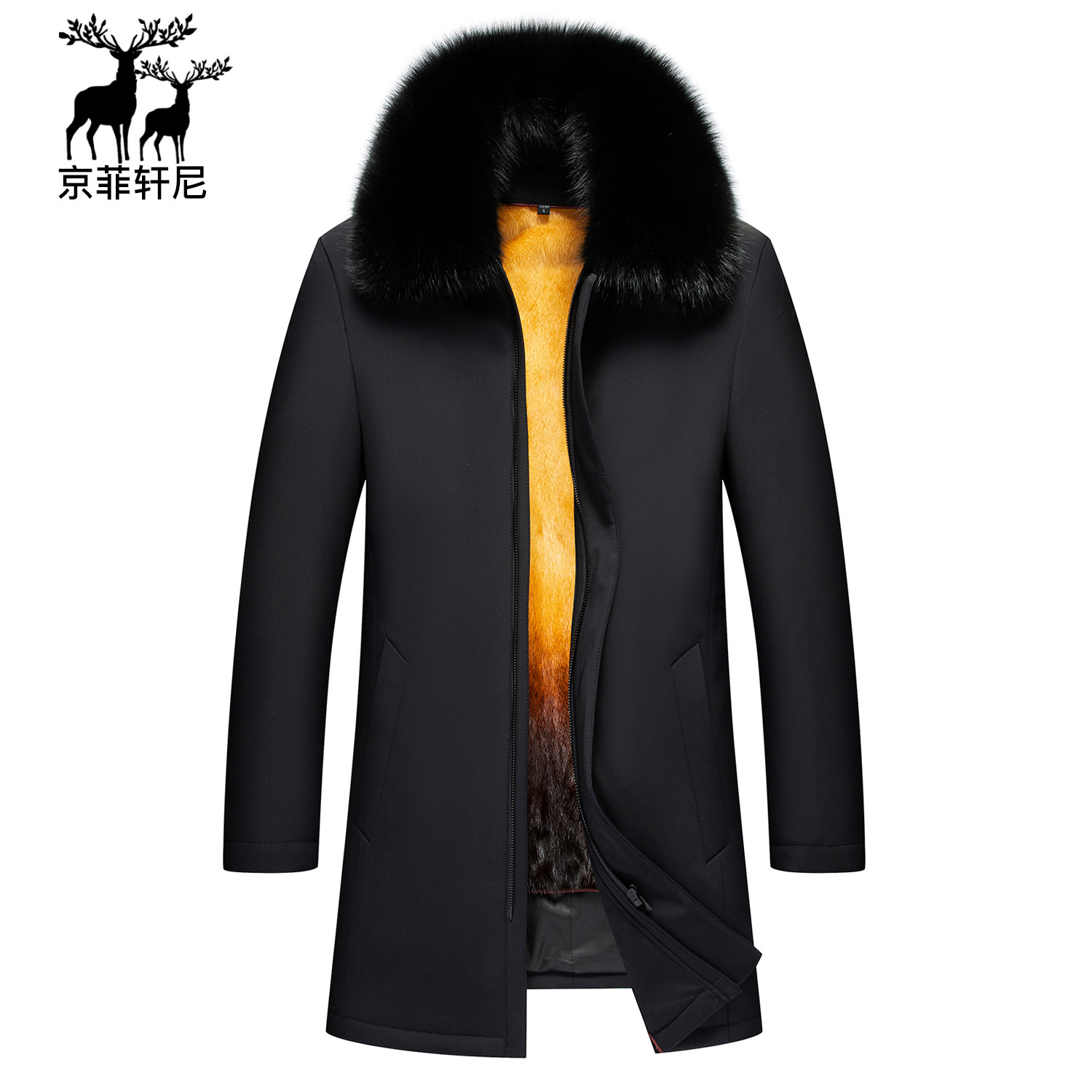 中老年爸爸装尼克服男翻领皮毛一体皮草中长款保暖外套派克服男