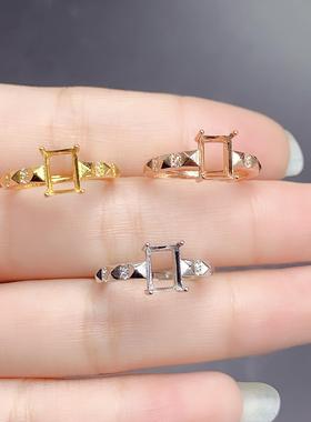 银镀金空托简单4爪款镶嵌椭圆