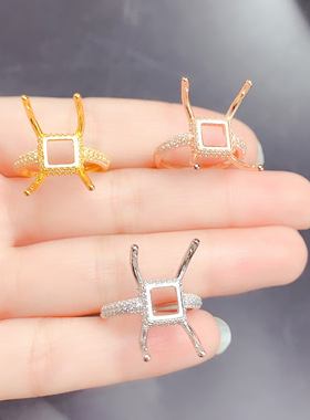 925银三色吊戒指空托万能尺寸