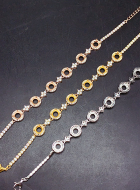 925银三色手链空托圆形5x5m