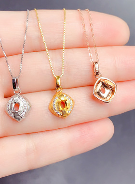 925银三色椭圆形吊坠空托