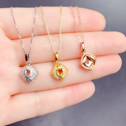 925银三色椭圆形吊坠空托