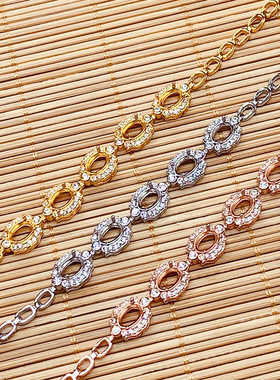 925银三色手链空托椭圆形