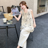 新中式国风刺绣无袖上衣阔腿裤套装女夏季2025新款甜美显瘦两件套，女装套装/套裙，2C103