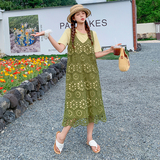 小众设计感蕾丝罩衫叠穿连衣裙女夏季韩系温柔风气质套装两件套，女装套装/套裙，2C103