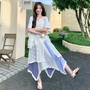清新松弛感温柔三件套女2025夏季提花吊带短袖不规则半身裙套装潮图片