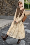 独特绝美碎花连衣裙套装女2025春季新款温柔风气质显瘦马甲两件套，女装套装/套裙，2C103