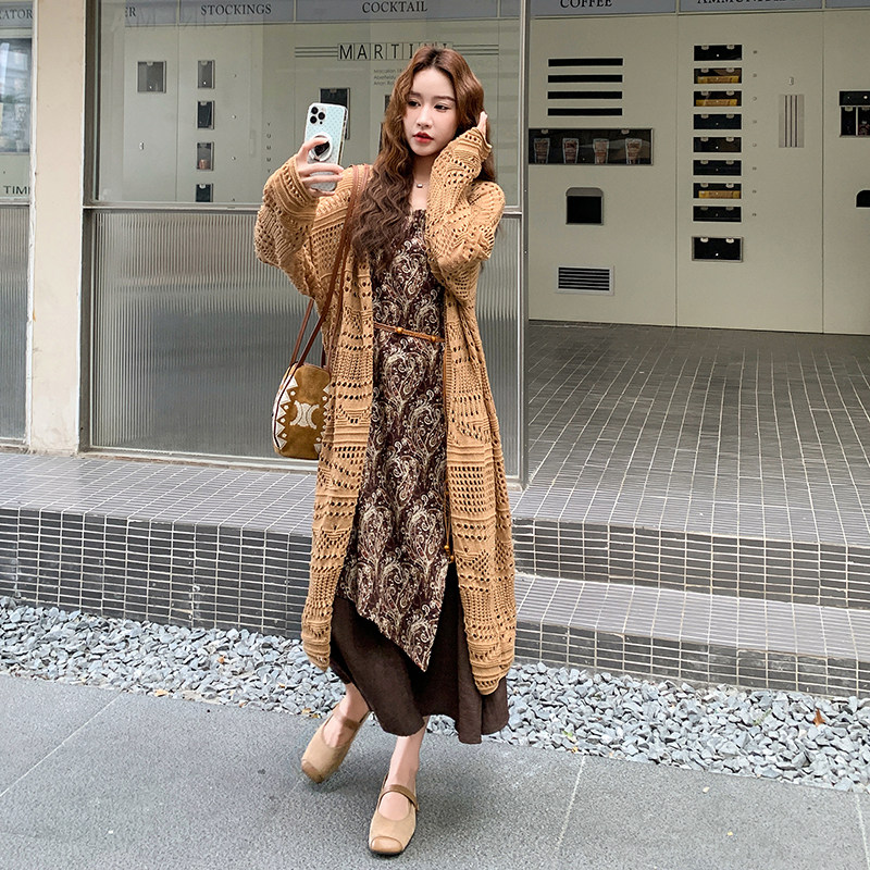 轻熟风穿搭印花吊带裙套装女秋季2025新款高级感针织开衫两件套,女装套装/套裙,2C103