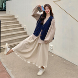 慵懒风碎花衬衫牛仔马甲套装裙女2025秋季新款小个子半身裙三件套，女装套装/套裙，2C103