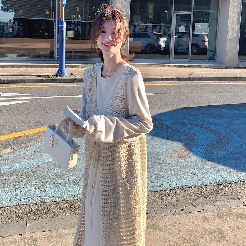 韩系氛围感罩衫裙套装春秋女2025新款慵懒松弛感宽松卫衣裙两件套,女装套装/套裙,2C103