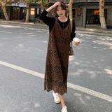 黑色镂空背带连衣裙女2025春季新款时尚减龄休闲叠穿罩衫两件套装，女装套装/套裙，2C103