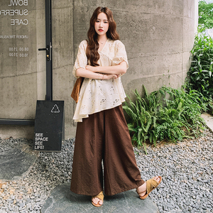 文艺复古风上衣套装女2025夏季新款时尚气质百搭宽松阔腿裤两件套图片