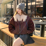 减龄大毛领兔毛派克服外套女秋冬2025新款小个子加绒加厚流行棉服，女装短外套，2C103