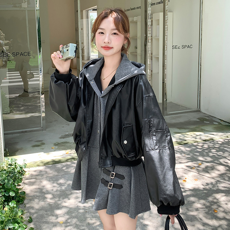 2026秋装新品主推皮衣拼接C173P185K268,女装短外套,2C103