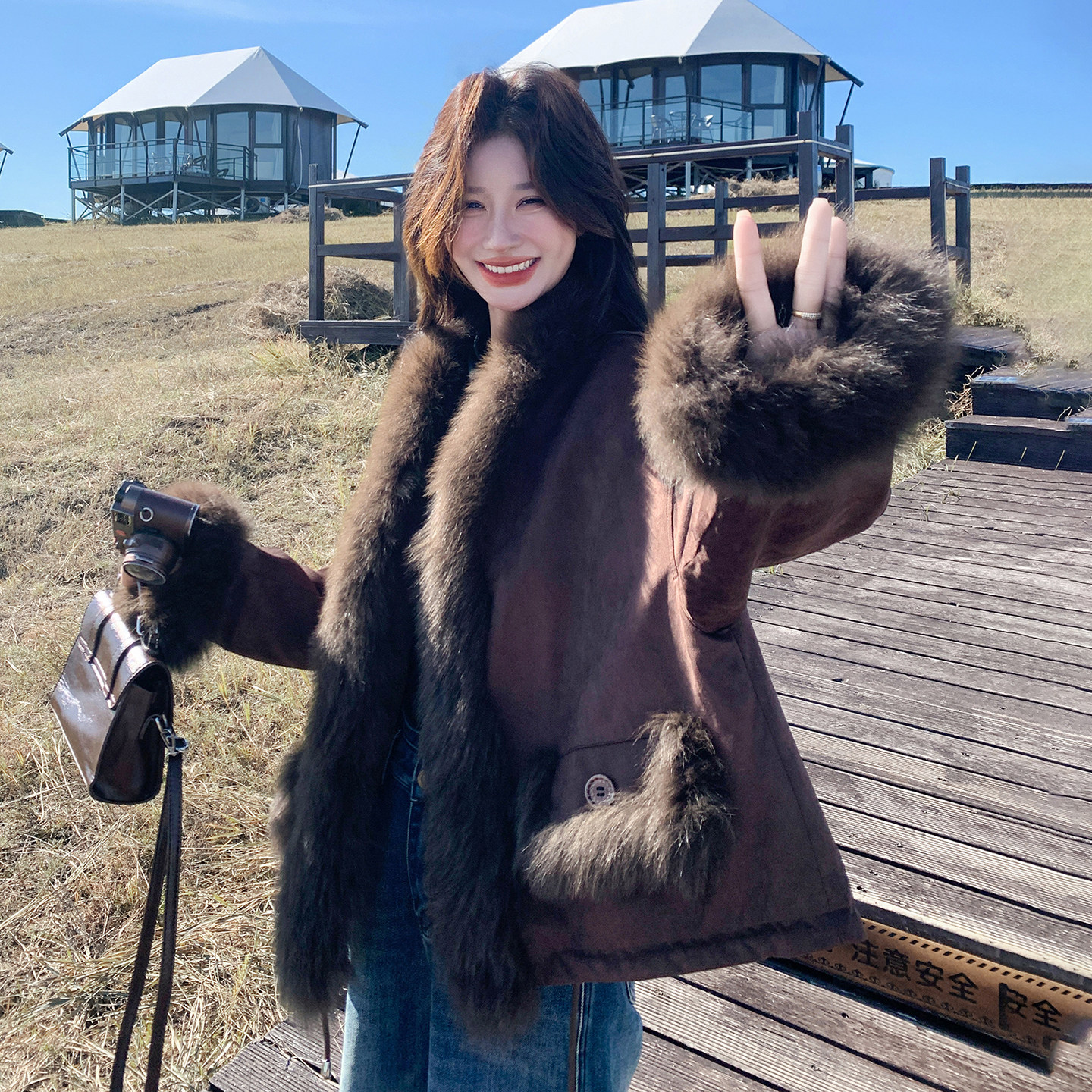 美拉德咖色减龄棉衣外套女2025年冬季新款韩版加厚保暖百搭派克服,女装短外套,2C103