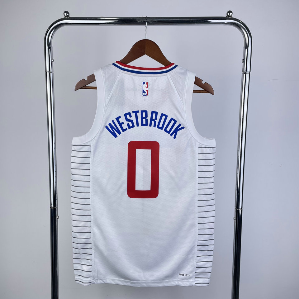 23-24赛季快船队0号威斯布鲁克球衣 westbrook热压篮球服  威少白